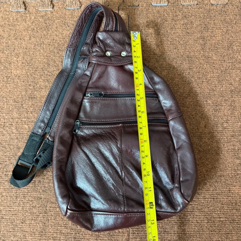 Unbranded Genuine Leather Sling Backpack Brown Convertible Crossbody Bag Mexico